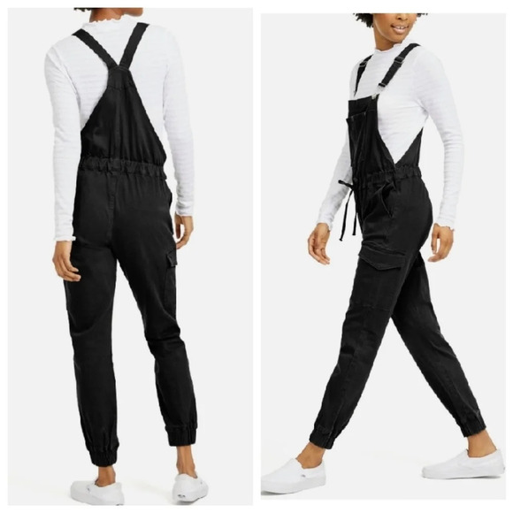 Almost Famous Black Stretch Denim Jogger Cargo Overalls. Size Large - Picture 4 of 16